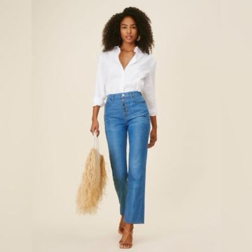 Reformation Blue High-Rise Straight Leg Cynthia  Jeans 28